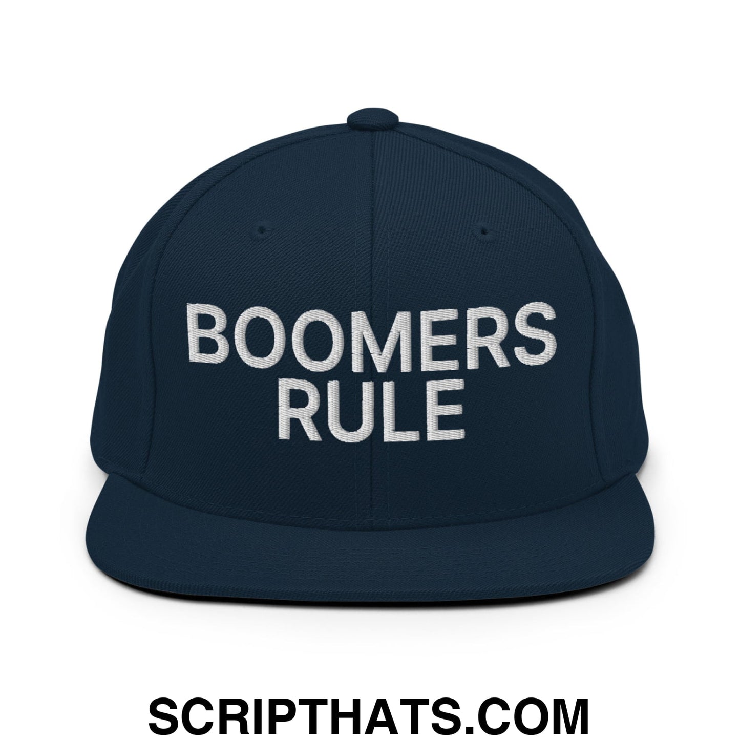 Boomers Rule Embroidered Flat Bill Brim Snapback Hat Dark Navy