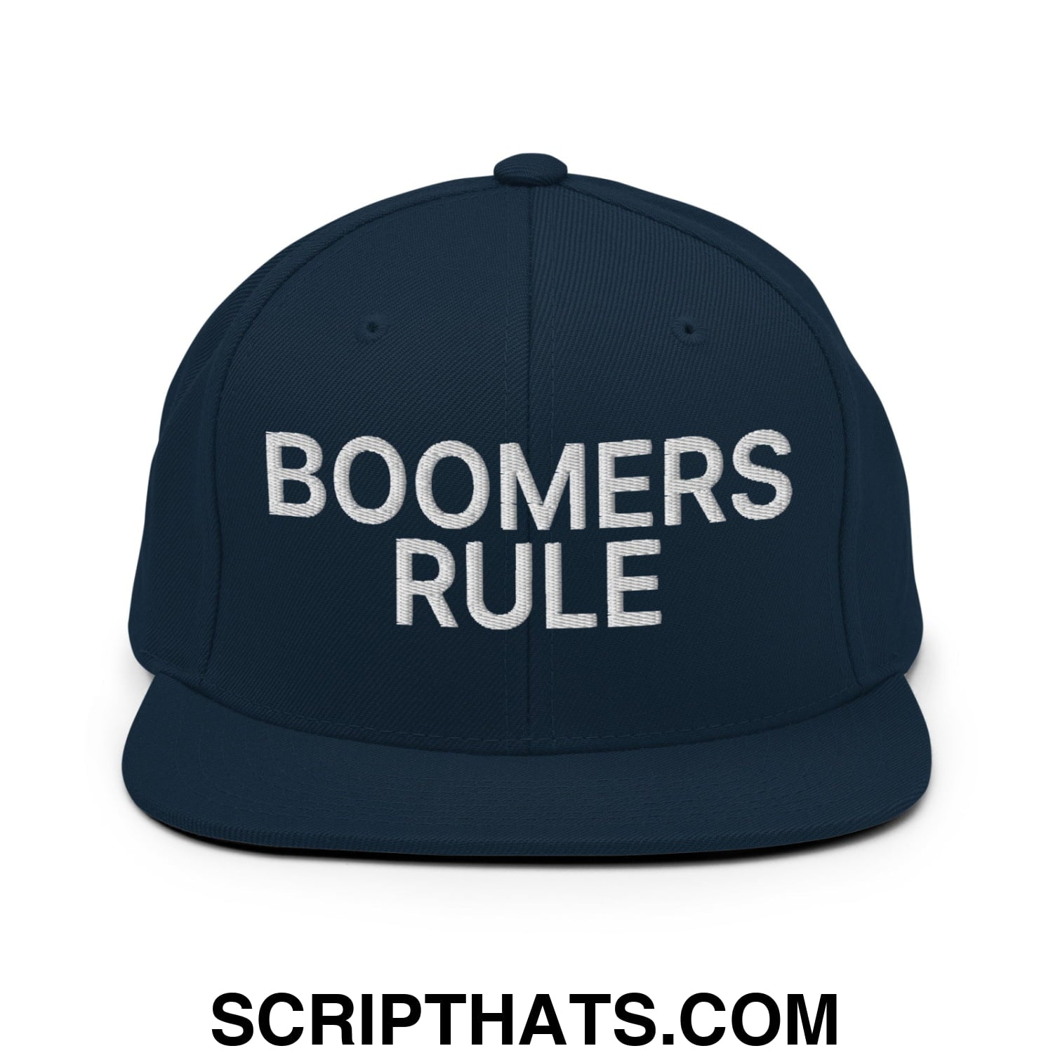 Boomers Rule Embroidered Flat Bill Brim Snapback Hat Dark Navy