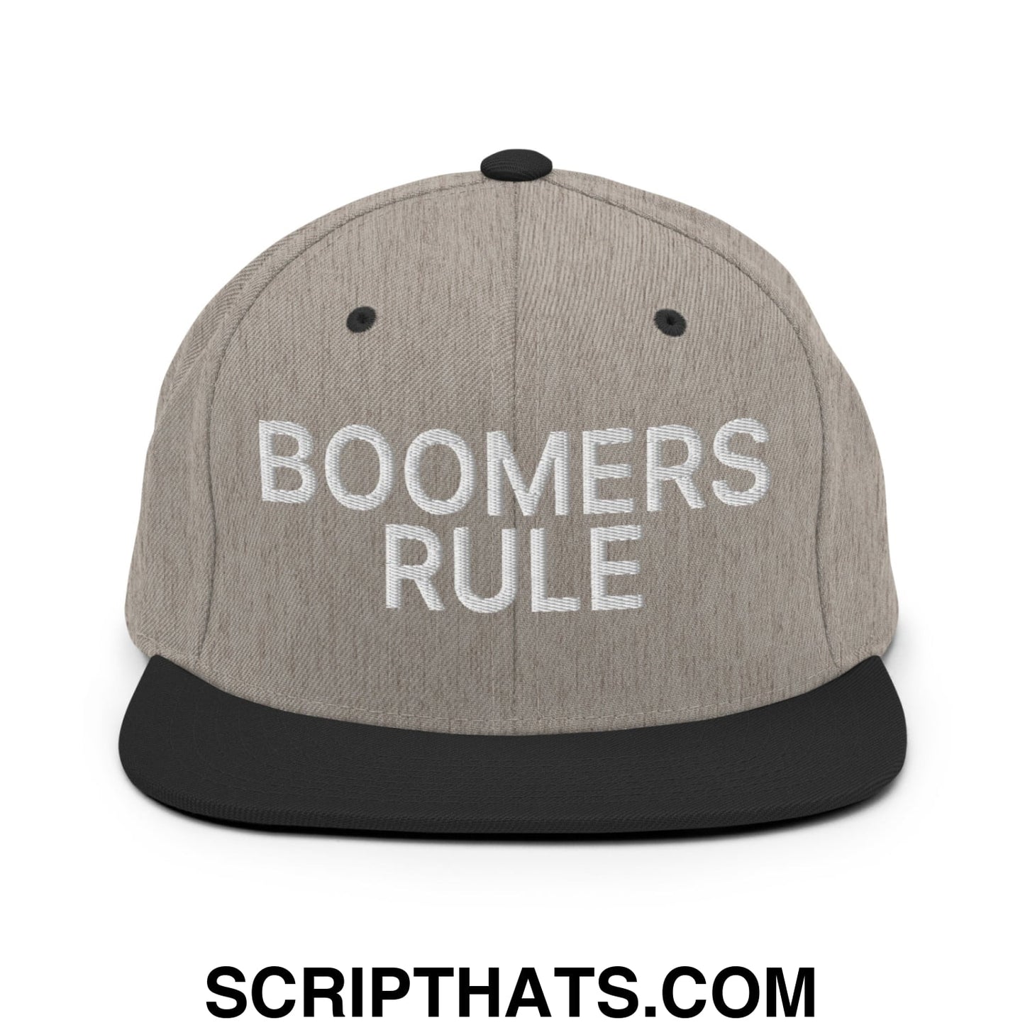 Boomers Rule Embroidered Flat Bill Brim Snapback Hat Heather Black