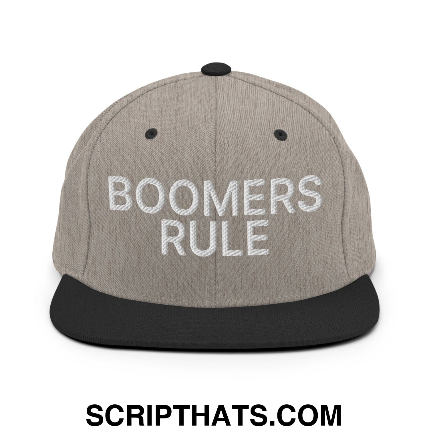 Boomers Rule Embroidered Flat Bill Brim Snapback Hat Heather Black