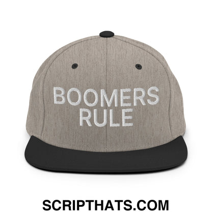 Boomers Rule Embroidered Flat Bill Brim Snapback Hat Heather Black