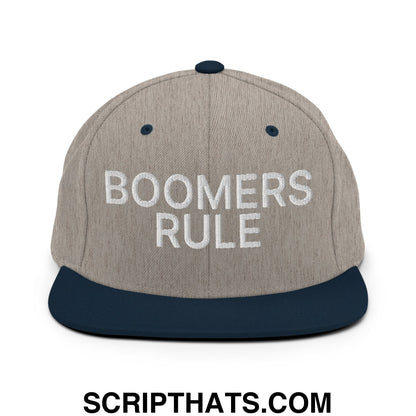 Boomers Rule Embroidered Flat Bill Brim Snapback Hat Heather Grey Navy