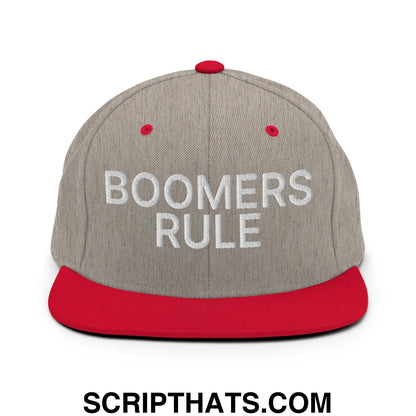 Boomers Rule Embroidered Flat Bill Brim Snapback Hat Heather Grey Red