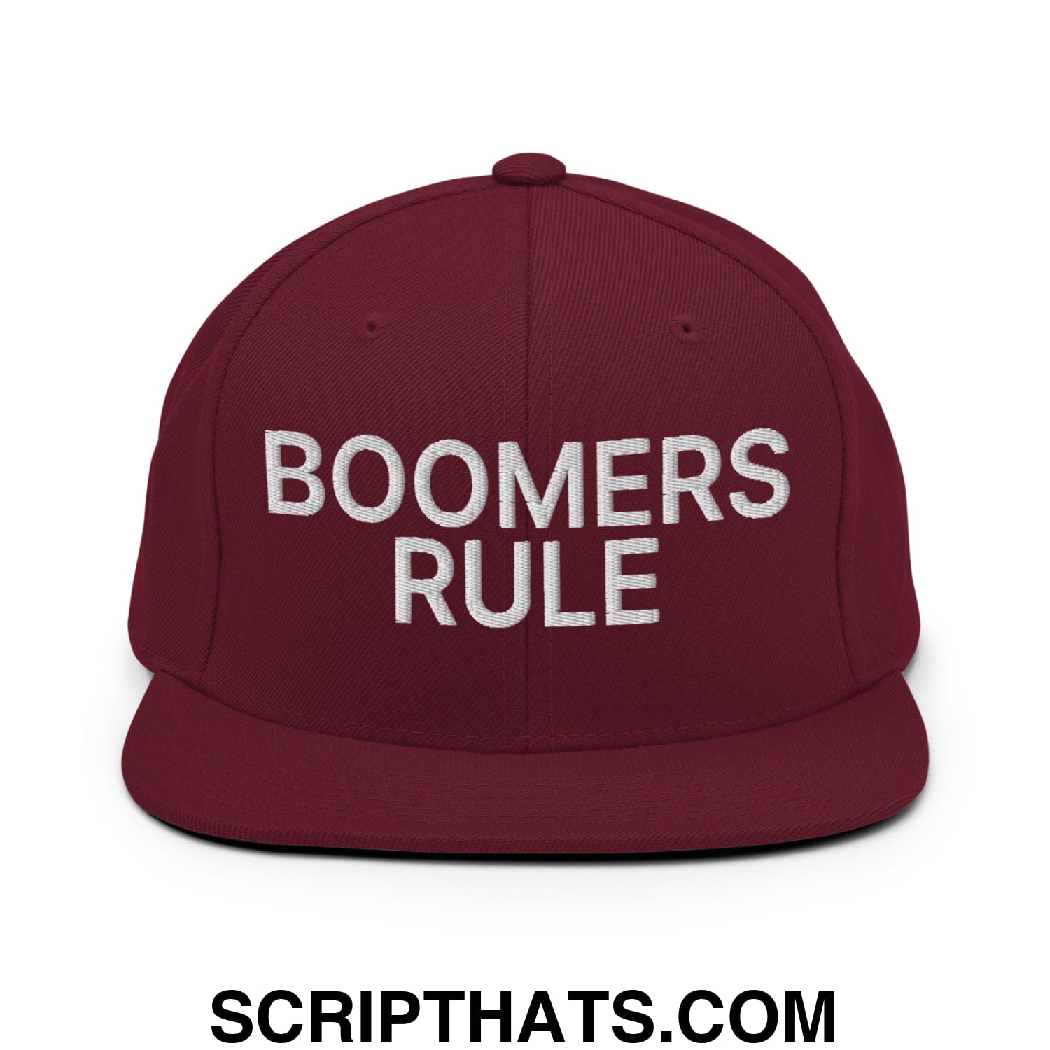 Boomers Rule Embroidered Flat Bill Brim Snapback Hat Maroon