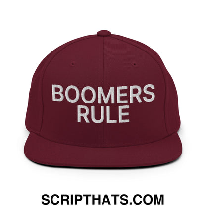 Boomers Rule Embroidered Flat Bill Brim Snapback Hat Maroon