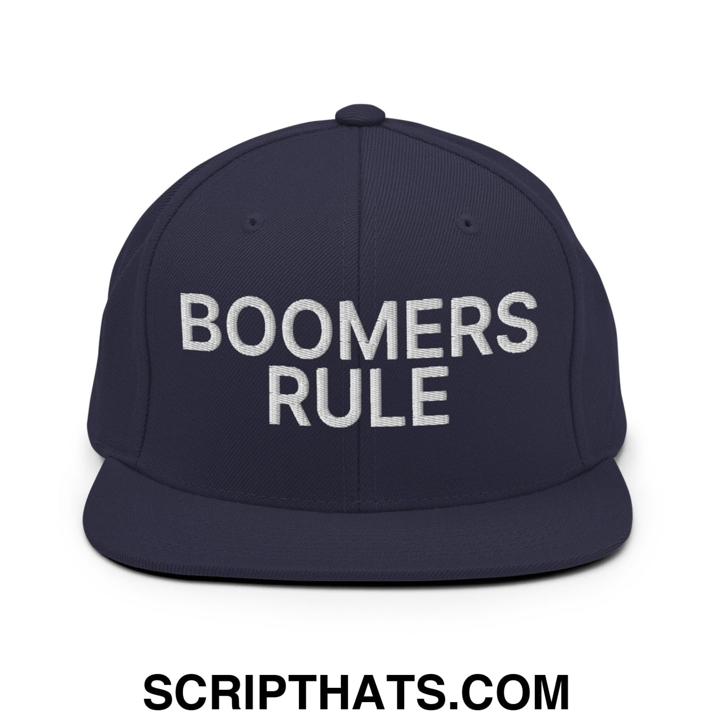 Boomers Rule Embroidered Flat Bill Brim Snapback Hat Navy