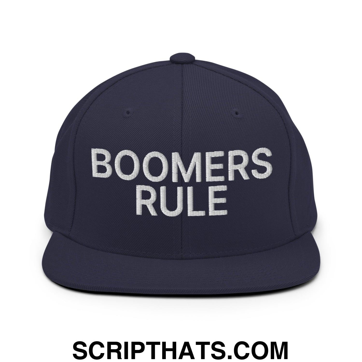 Boomers Rule Embroidered Flat Bill Brim Snapback Hat Navy