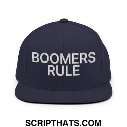 Boomers Rule Embroidered Flat Bill Brim Snapback Hat Navy