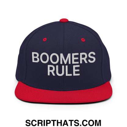 Boomers Rule Embroidered Flat Bill Brim Snapback Hat Navy Red