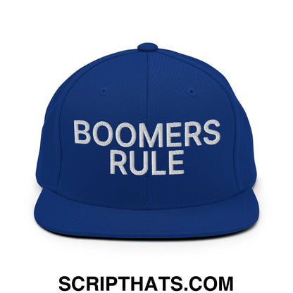 Boomers Rule Embroidered Flat Bill Brim Snapback Hat Royal Blue