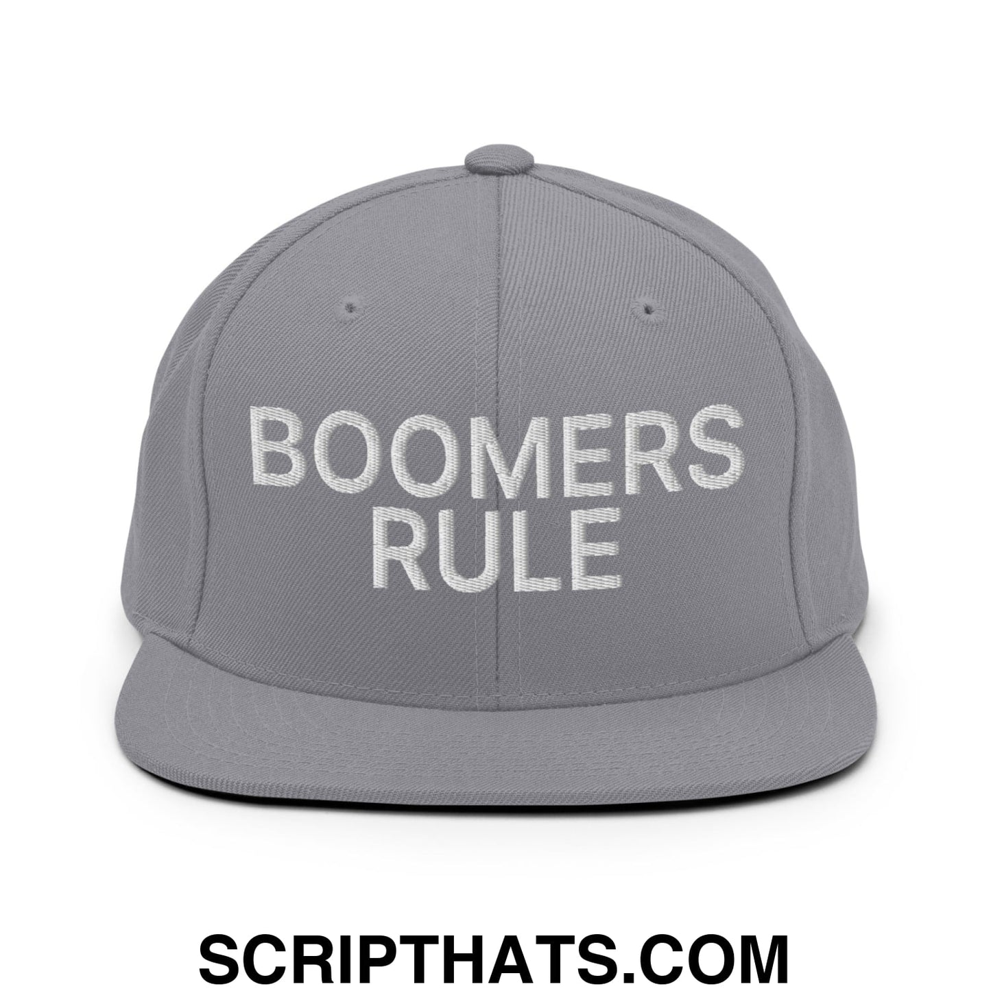 Boomers Rule Embroidered Flat Bill Brim Snapback Hat Silver