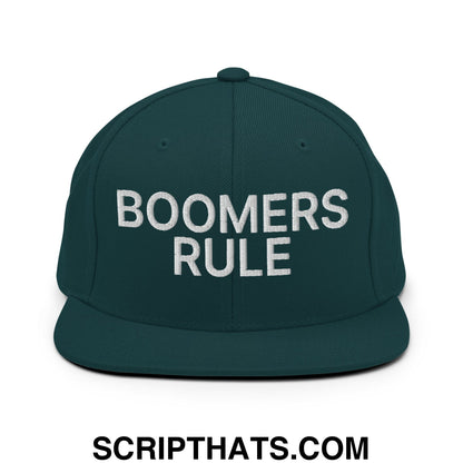 Boomers Rule Embroidered Flat Bill Brim Snapback Hat Spruce