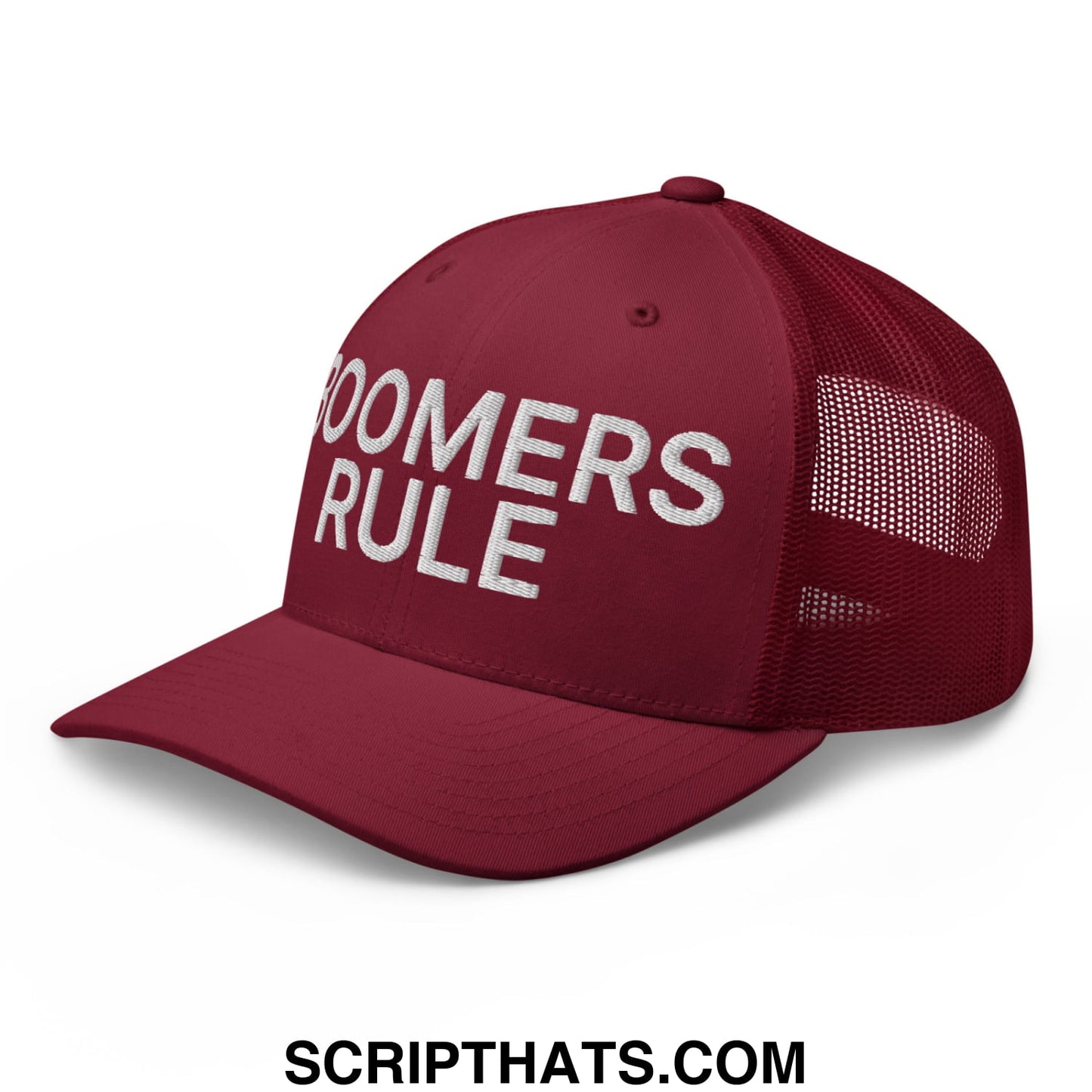 Boomers Rule Embroidered Mesh Trucker Hat Cranberry