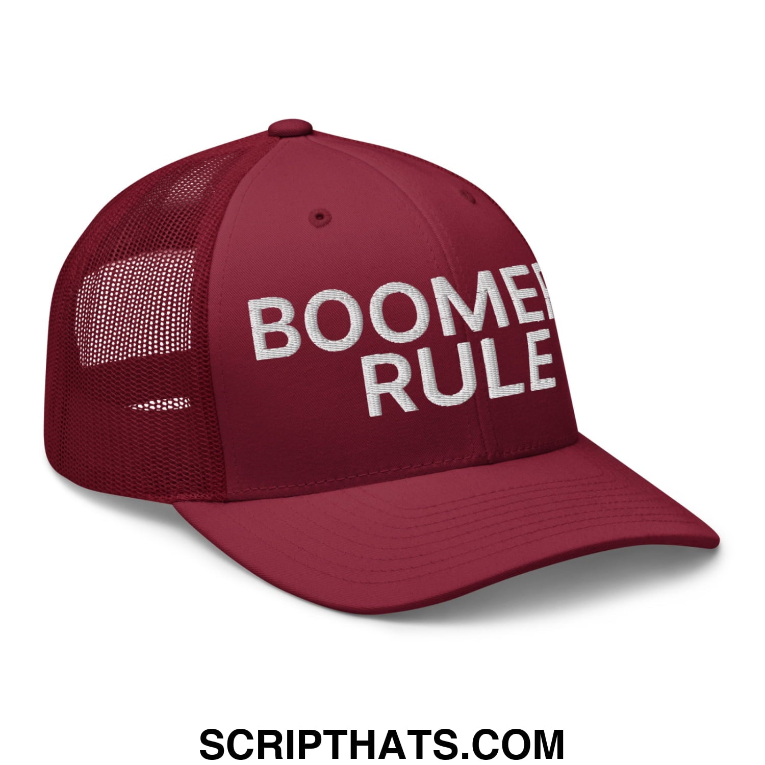 Boomers Rule Embroidered Mesh Trucker Hat Cranberry
