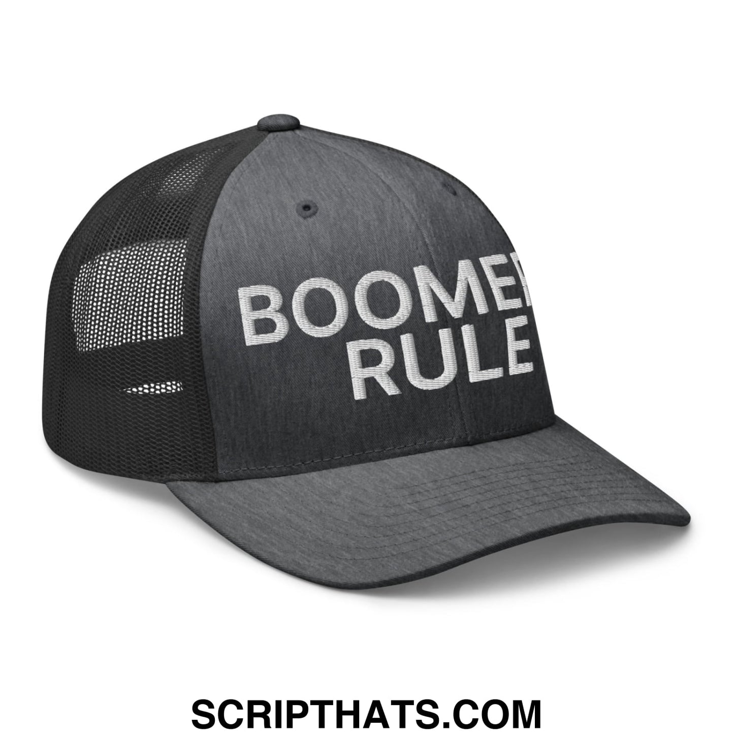 Boomers Rule Embroidered Mesh Trucker Hat Dark Heather Gray