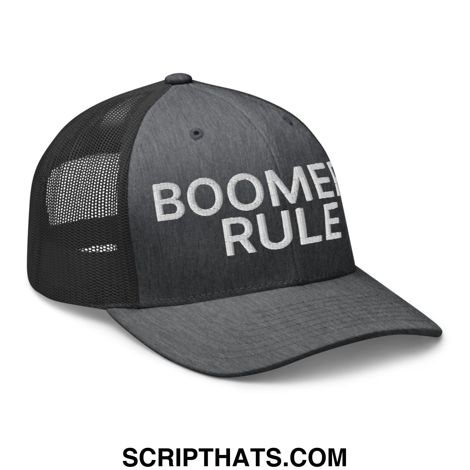Boomers Rule Embroidered Mesh Trucker Hat Dark Heather Gray