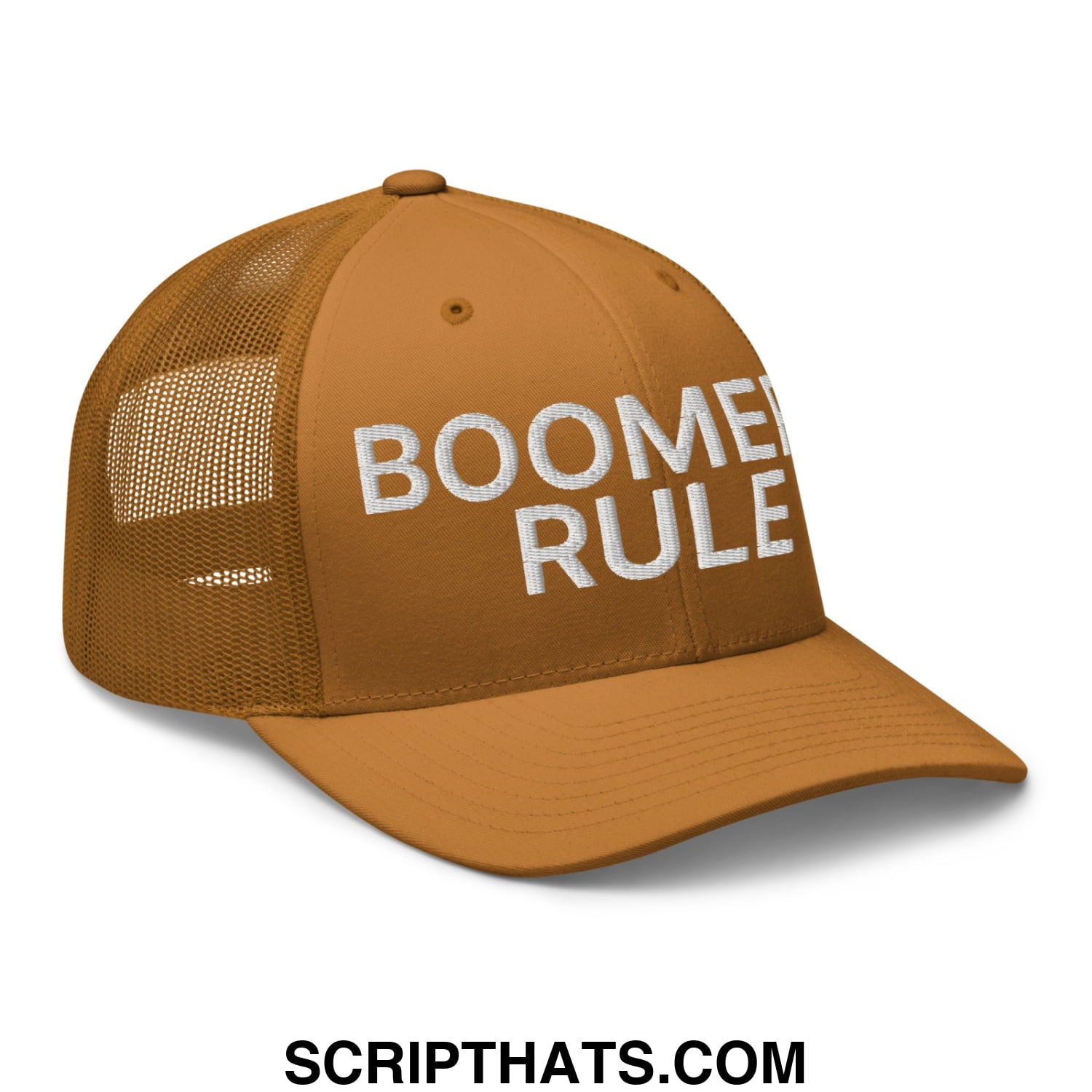 Boomers Rule Embroidered Mesh Trucker Hat Caramel