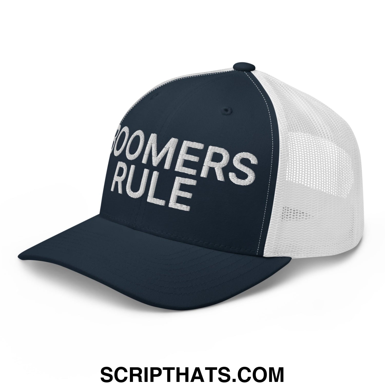 Boomers Rule Embroidered Mesh Trucker Hat Navy White