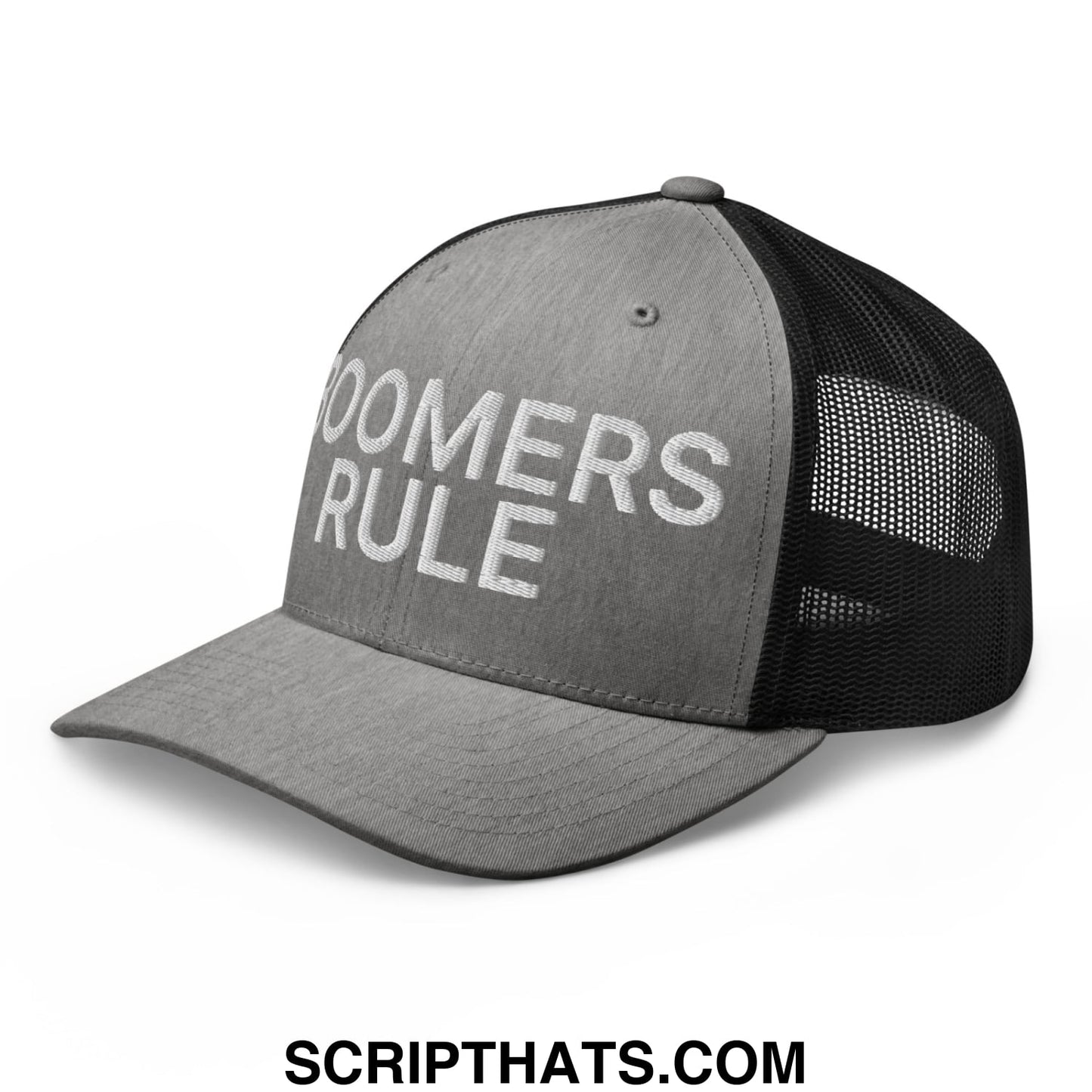 Boomers Rule Embroidered Mesh Trucker Hat Heather Black