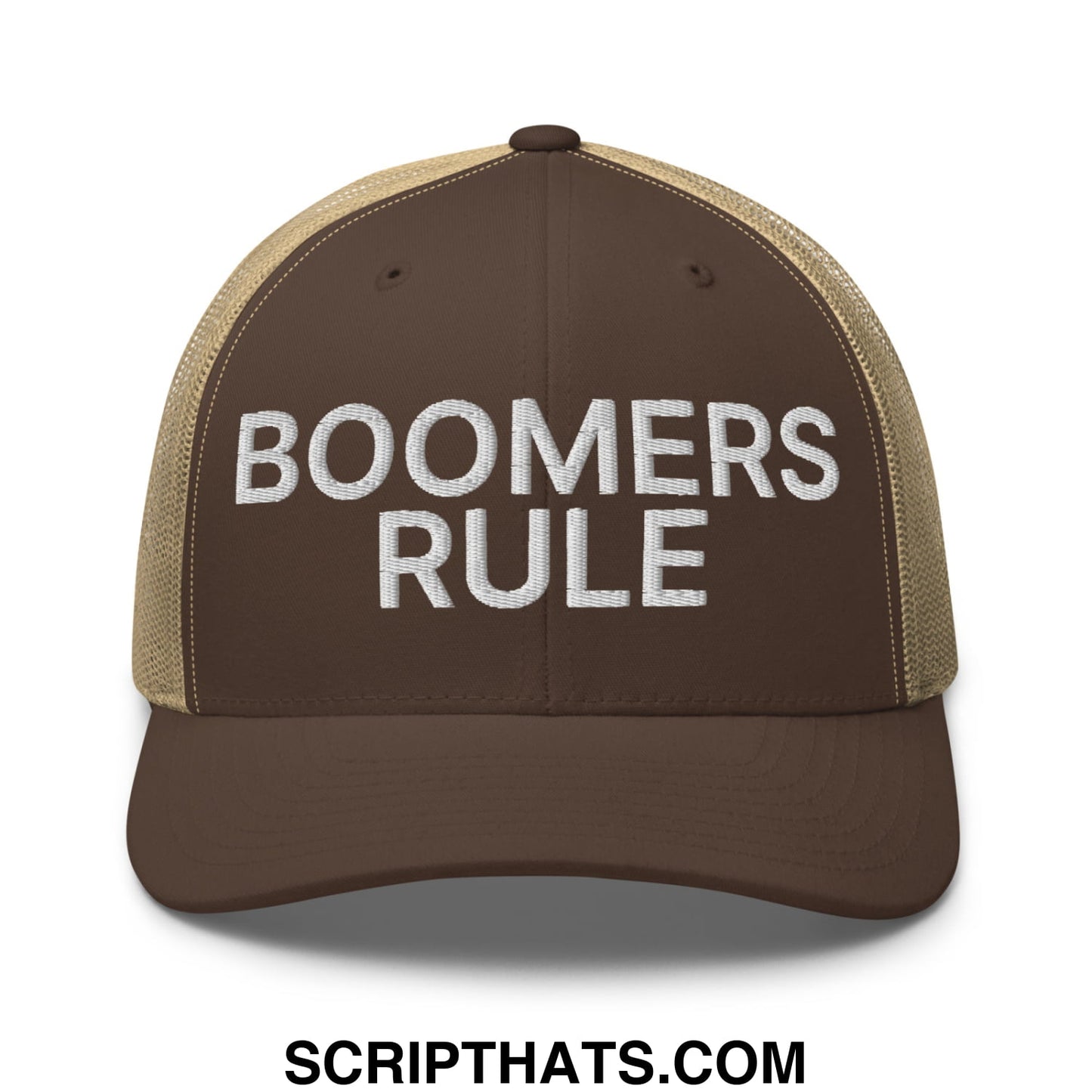 Boomers Rule Embroidered Mesh Trucker Hat Brown Khaki