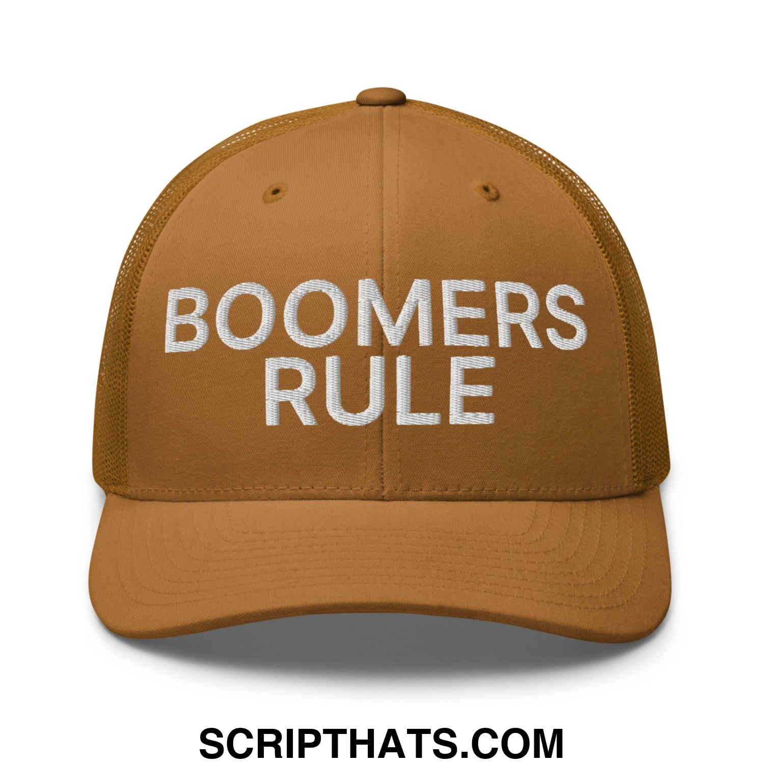 Boomers Rule Embroidered Mesh Trucker Hat Caramel