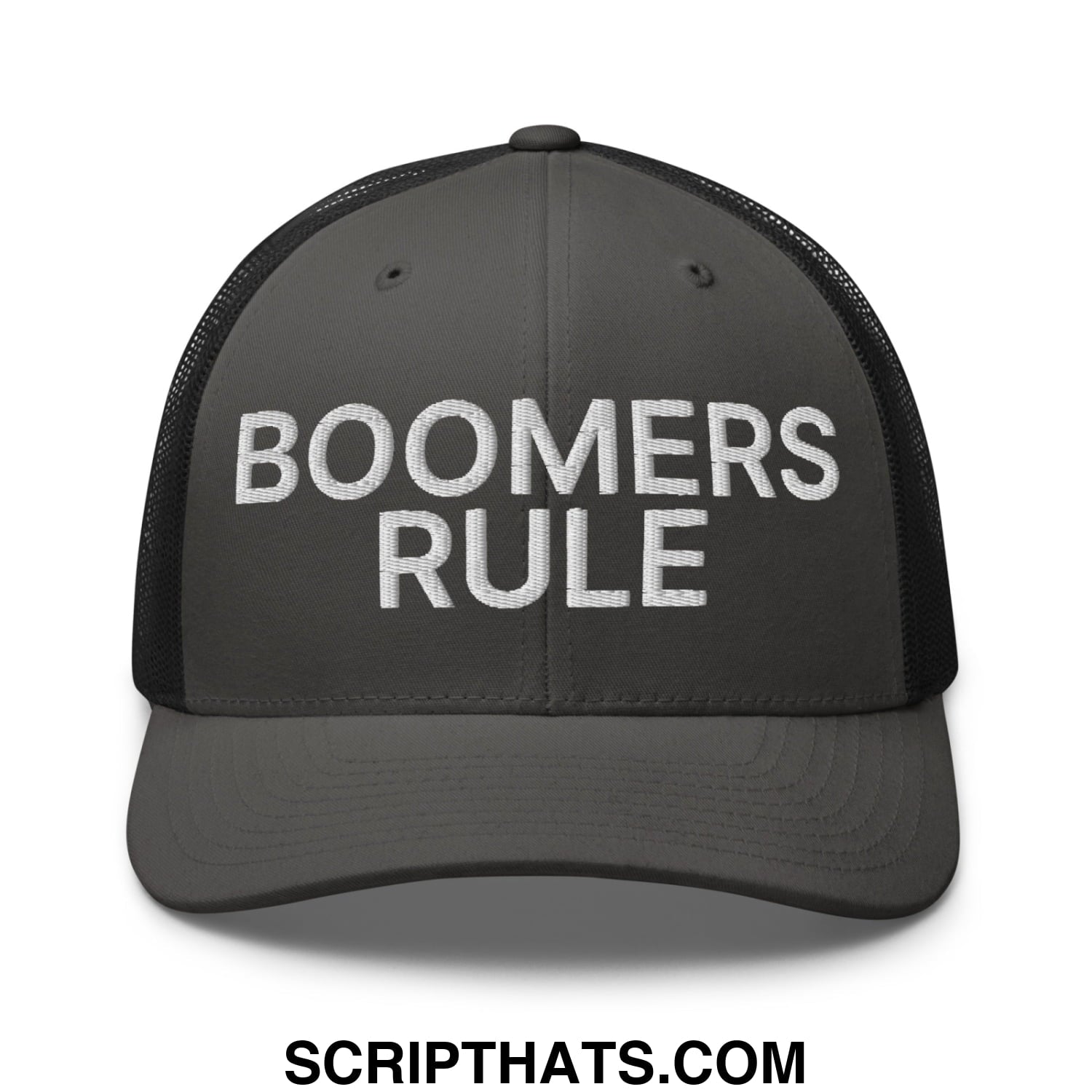 Boomers Rule Embroidered Mesh Trucker Hat Charcoal Black
