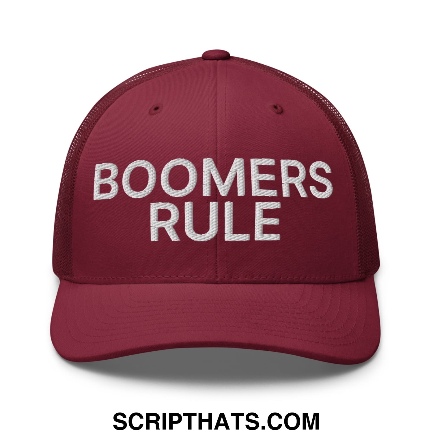 Boomers Rule Embroidered Mesh Trucker Hat Cranberry