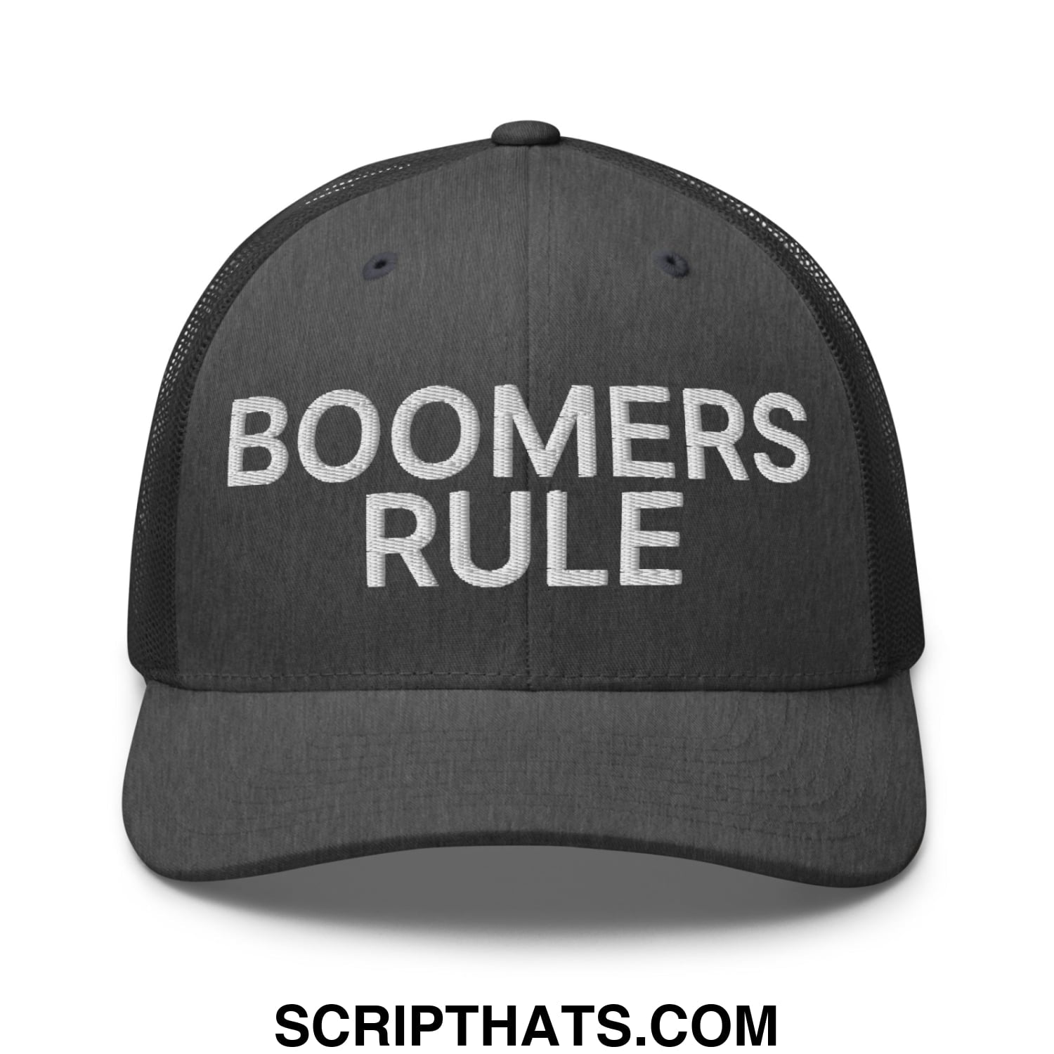 Boomers Rule Embroidered Mesh Trucker Hat Dark Heather Gray