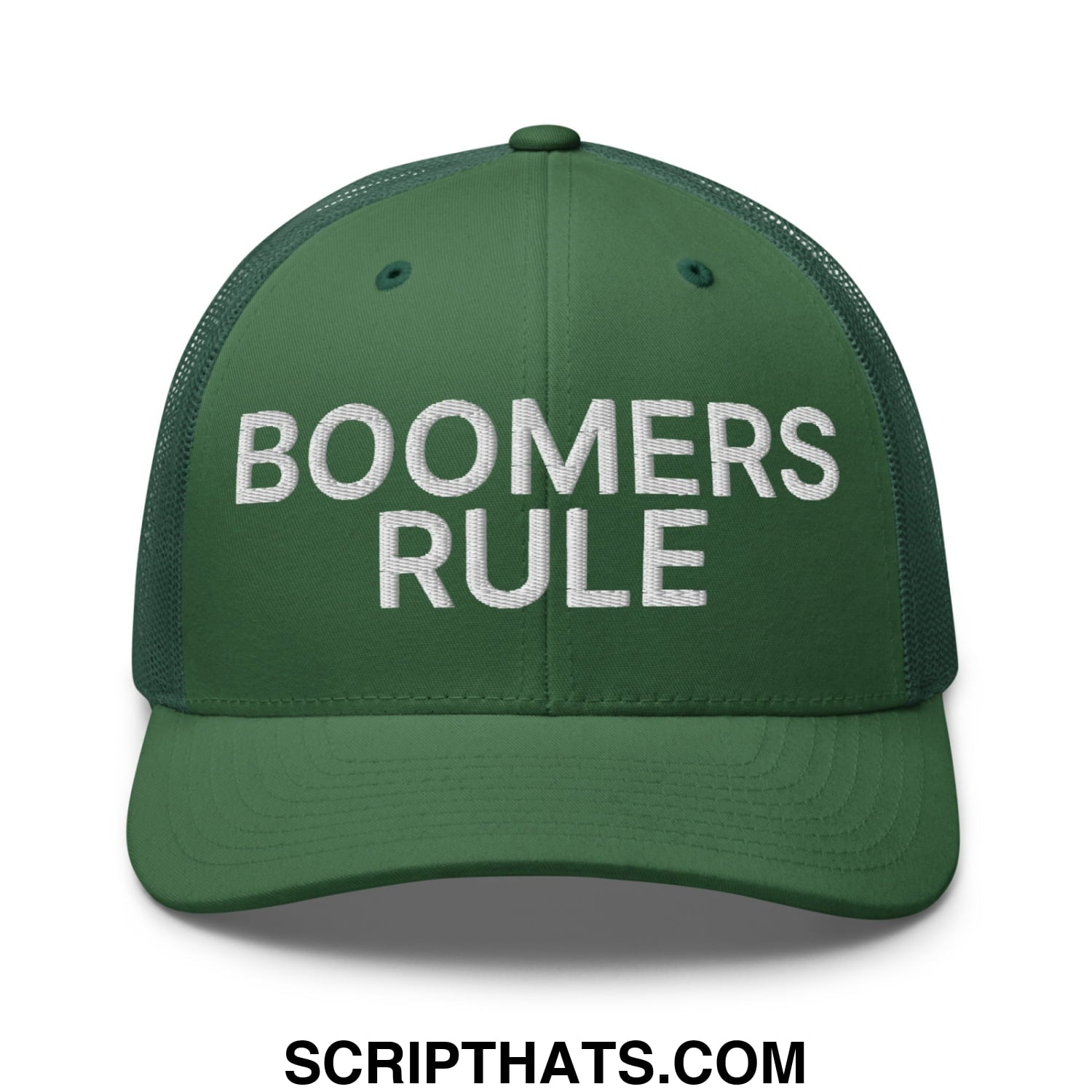 Boomers Rule Embroidered Mesh Trucker Hat Evergreen