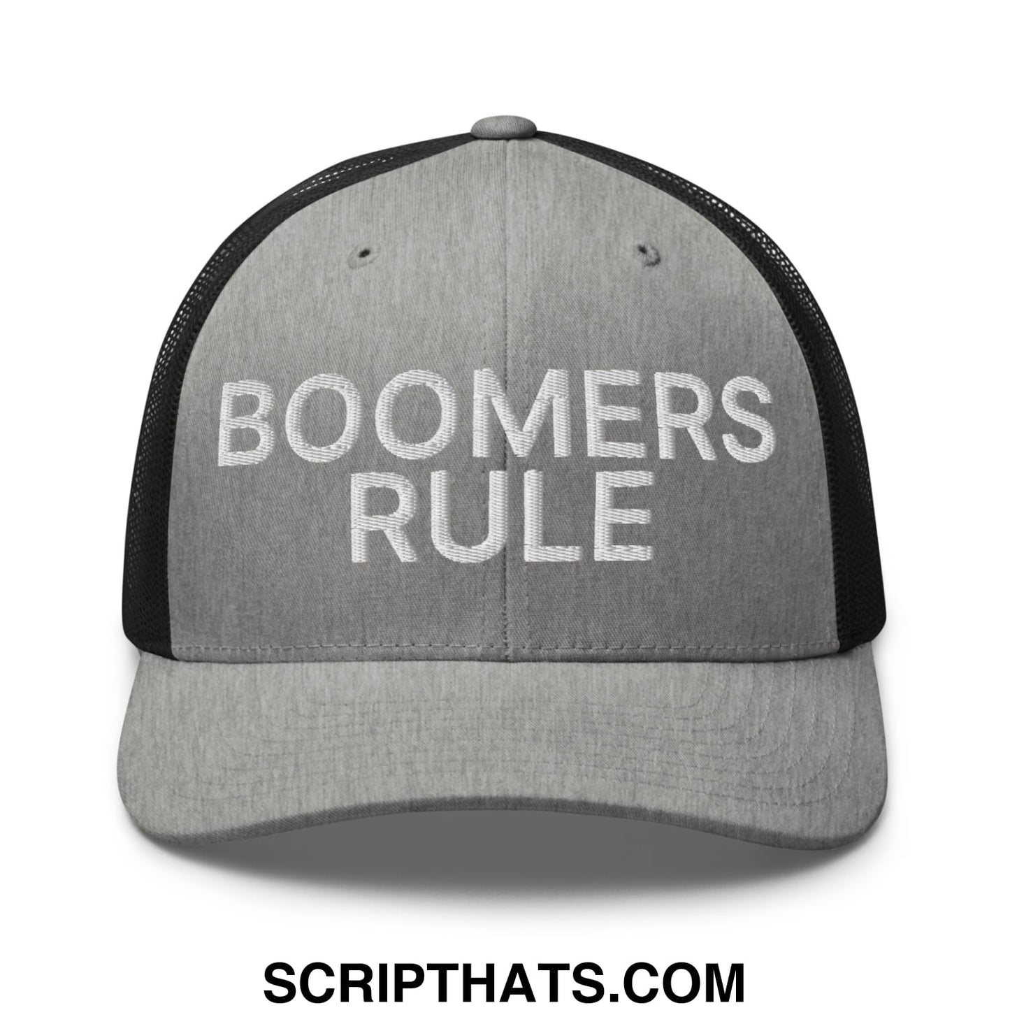 Boomers Rule Embroidered Mesh Trucker Hat Heather Black