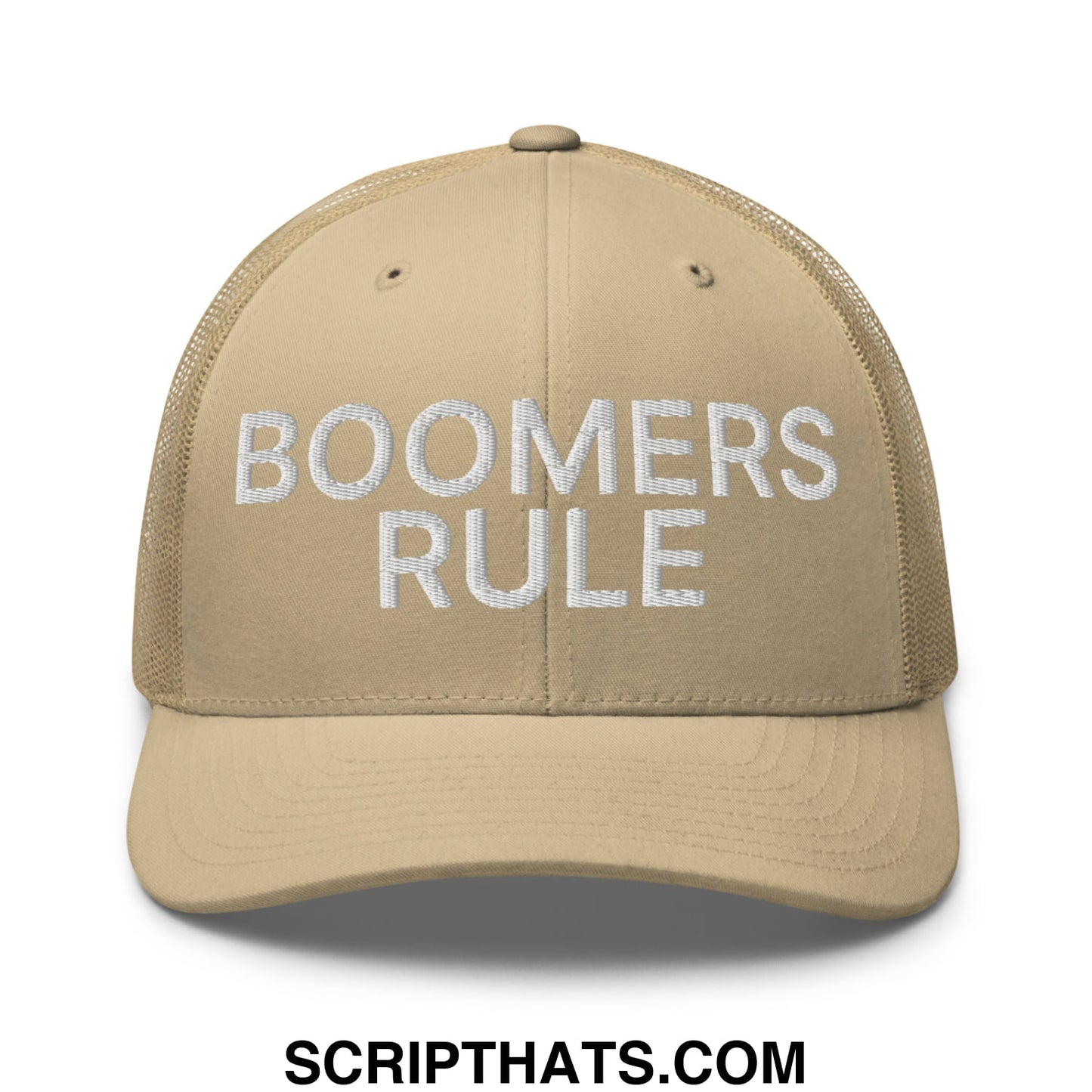 Boomers Rule Embroidered Mesh Trucker Hat Khaki