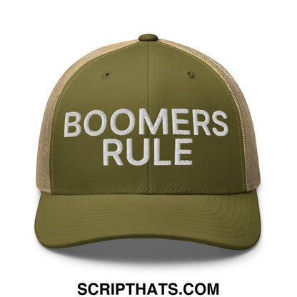 Boomers Rule Embroidered Mesh Trucker Hat Moss Khaki