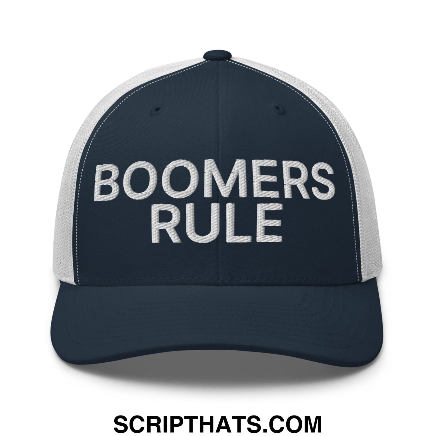 Boomers Rule Embroidered Mesh Trucker Hat Navy White