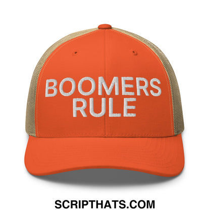 Boomers Rule Embroidered Mesh Trucker Hat Rustic Orange Khaki