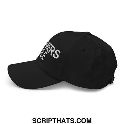 Black unstructured dad hat with white embroidered summers text front boomers rule embroidered casual cap
