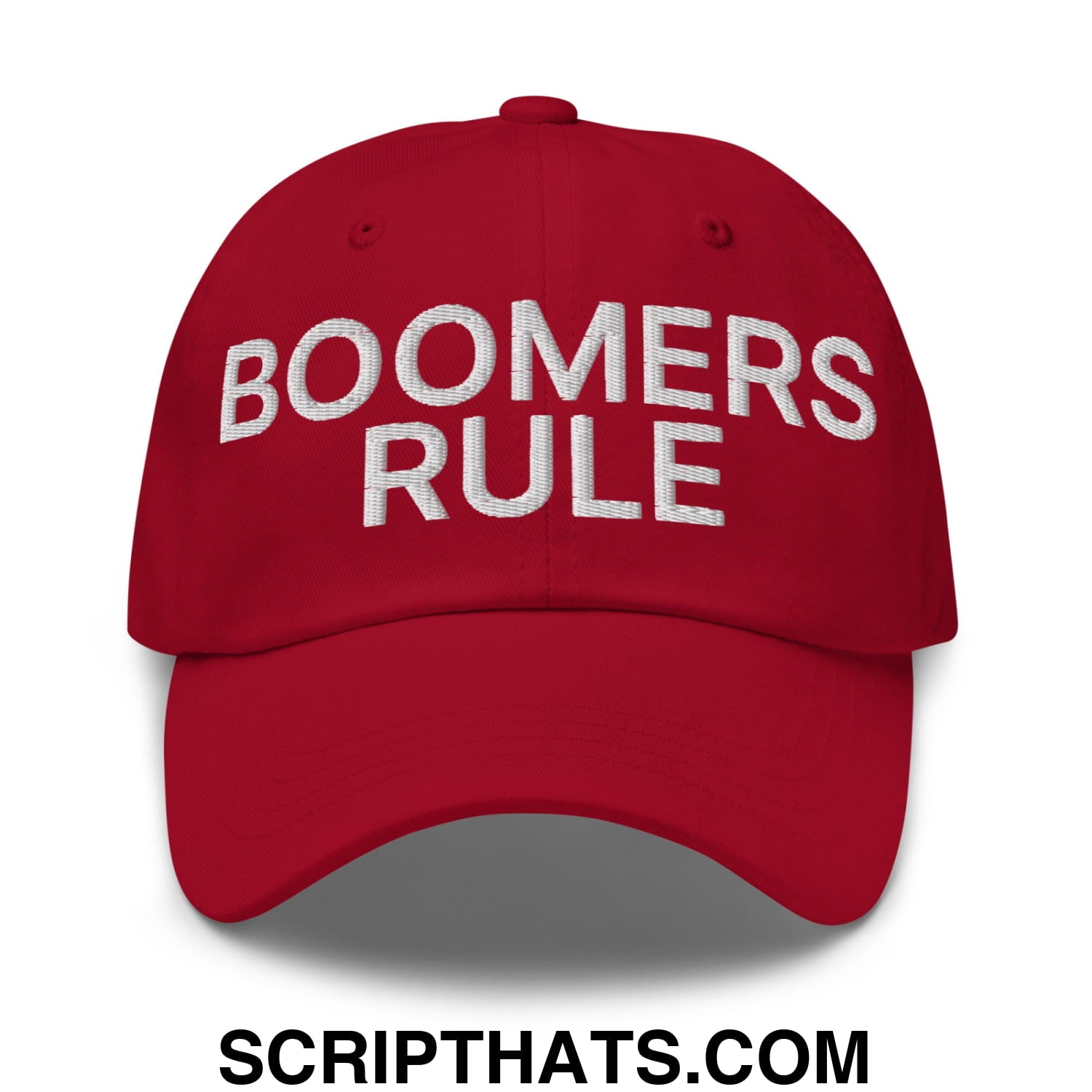 Boomers Rule Embroidered Unstructured Dad Hat Cranberry