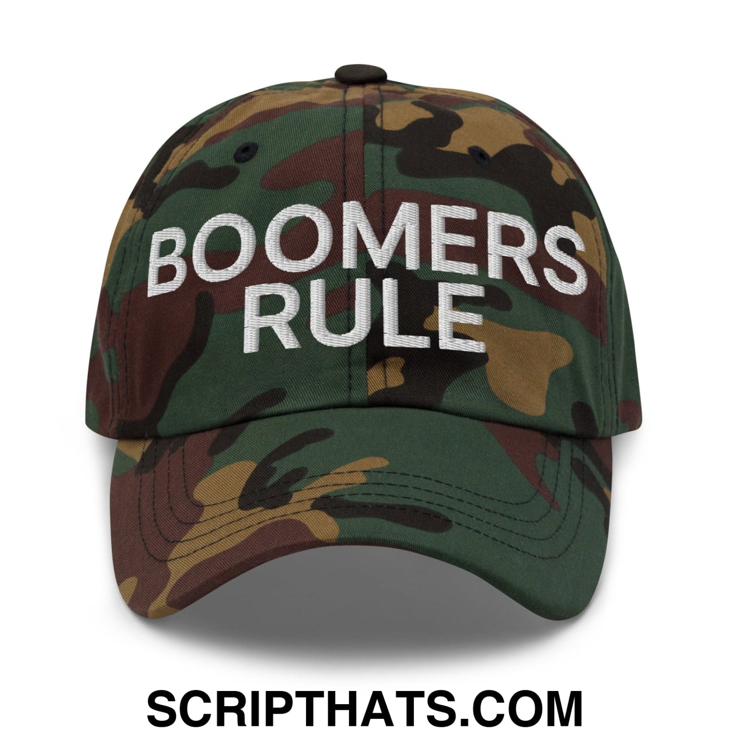 Boomers Rule Embroidered Unstructured Dad Hat Green Camo