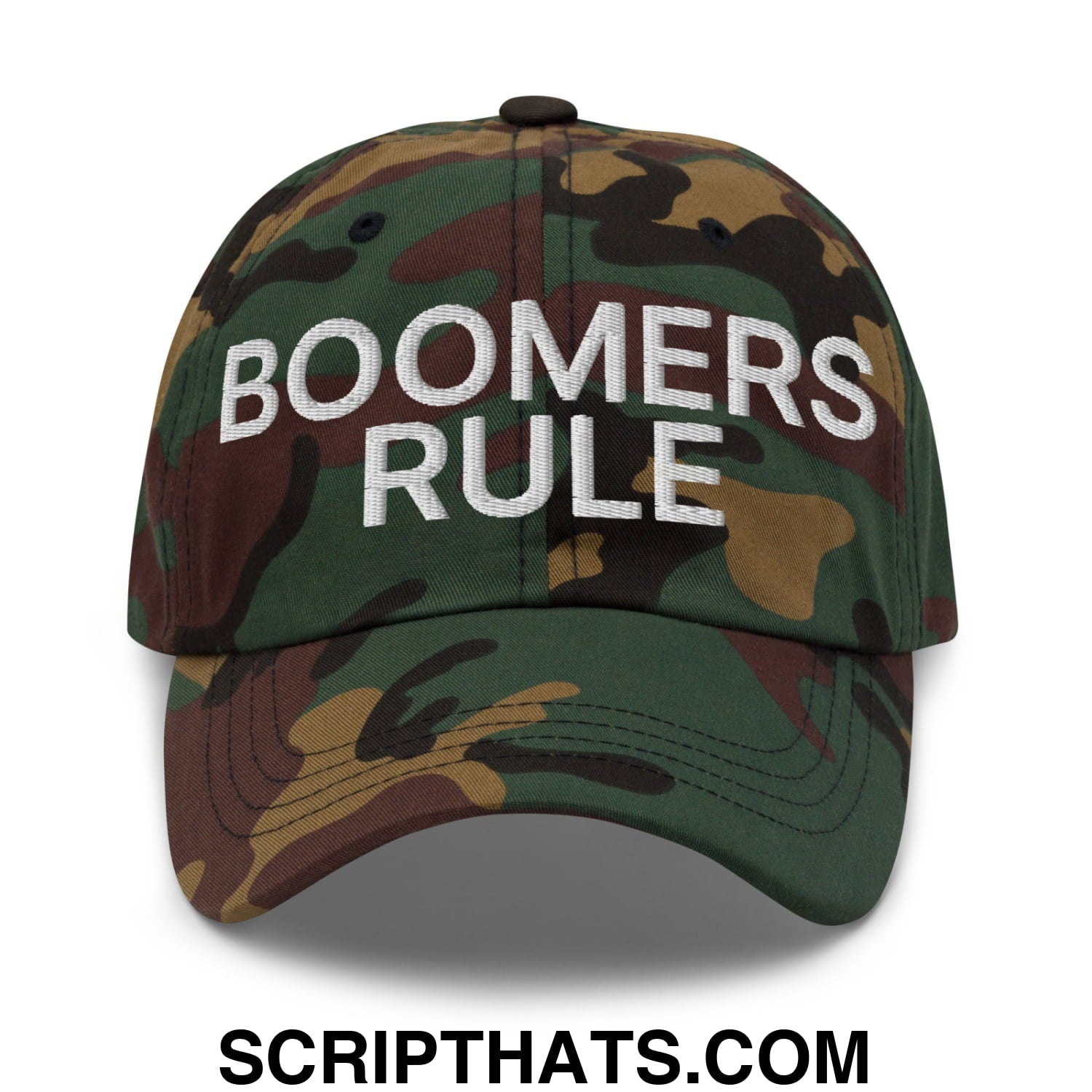 Boomers Rule Embroidered Unstructured Dad Hat Green Camo