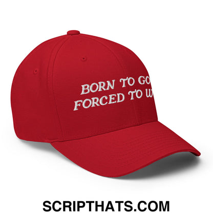 Born to Golf Forced to Work Embroidered Stretch Fit Golf Hat Red