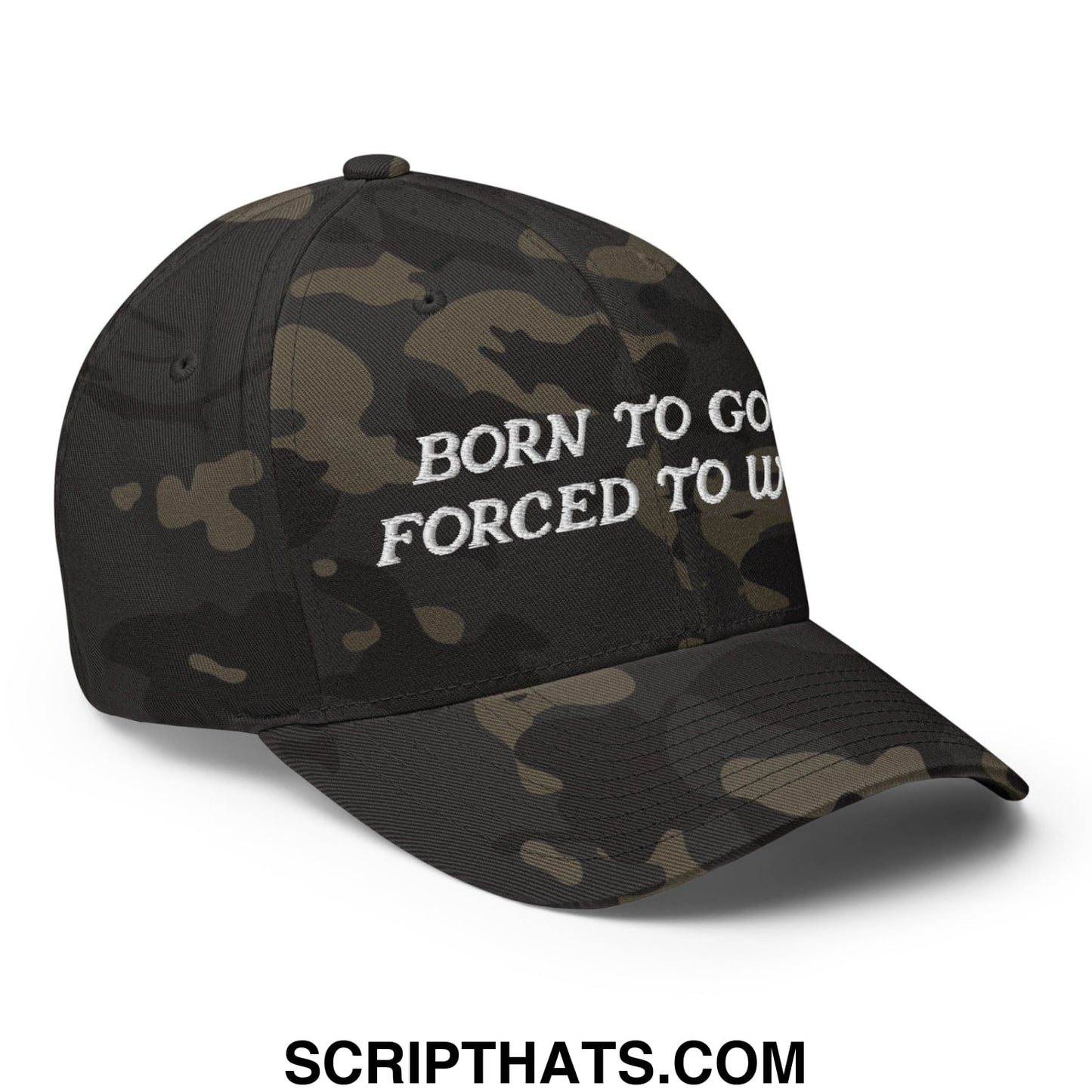 Born to Golf Forced to Work Embroidered Stretch Fit Golf Hat Multicam Black