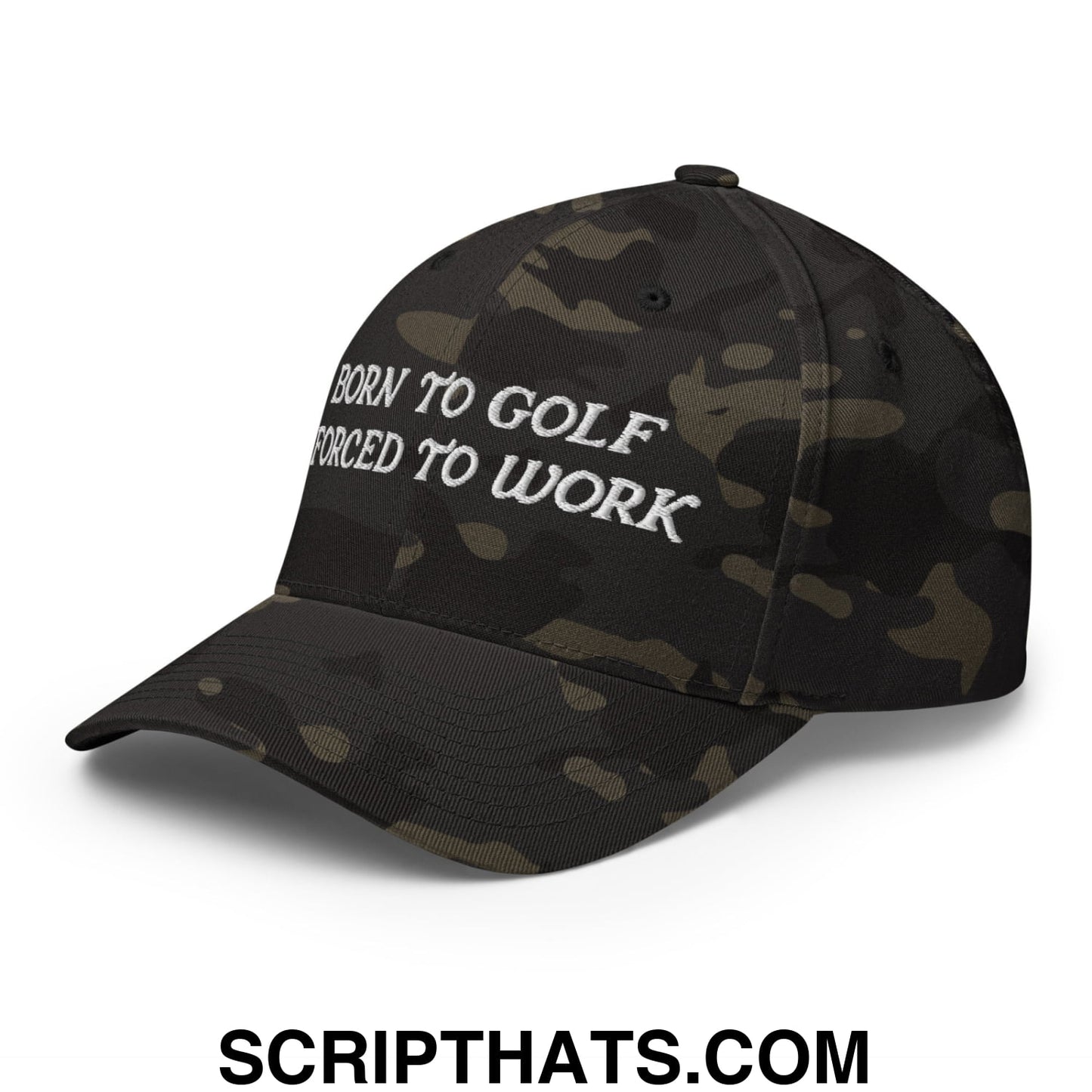 Born to Golf Forced to Work Embroidered Stretch Fit Golf Hat Multicam Black