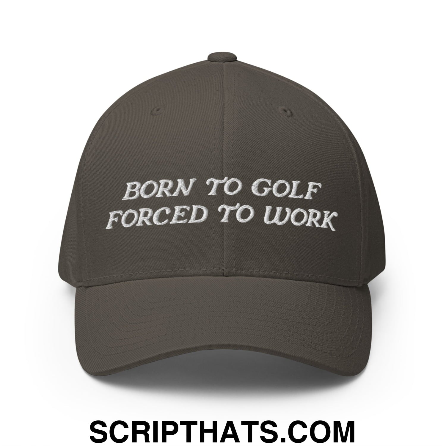 Born to Golf Forced to Work Embroidered Stretch Fit Golf Hat Dark Grey