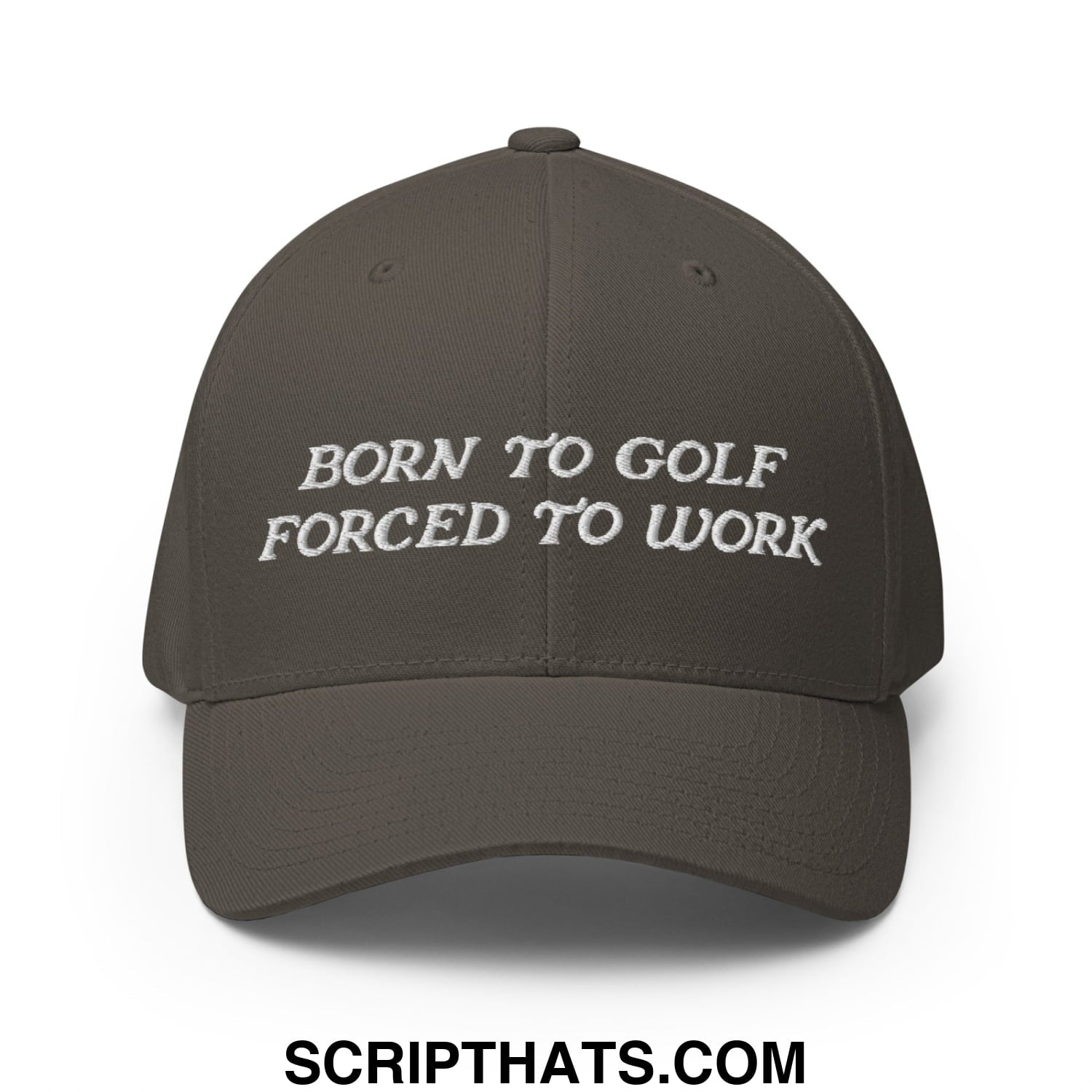 Born to Golf Forced to Work Embroidered Stretch Fit Golf Hat Dark Grey