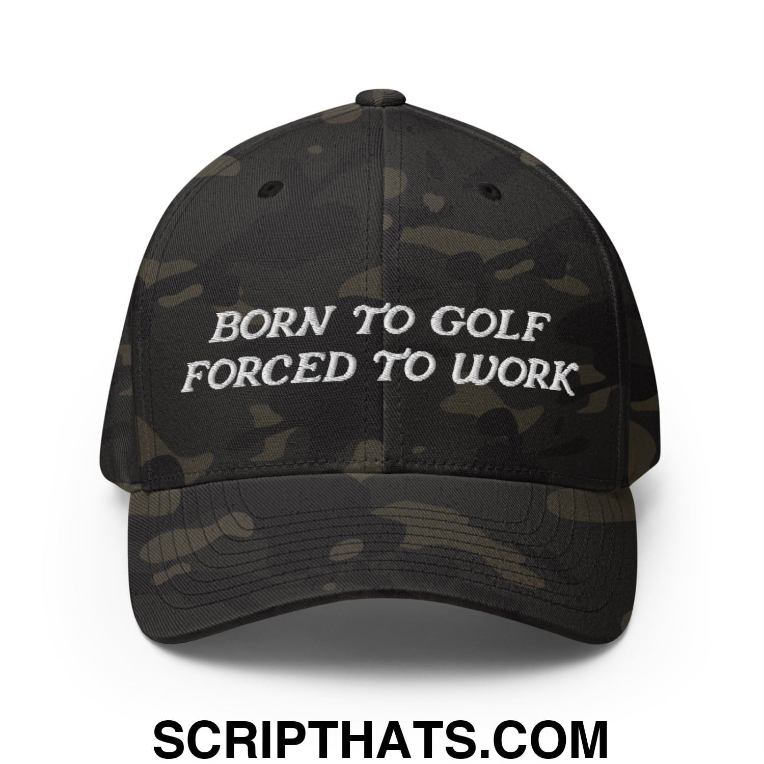 Born to Golf Forced to Work Embroidered Stretch Fit Golf Hat Multicam Black