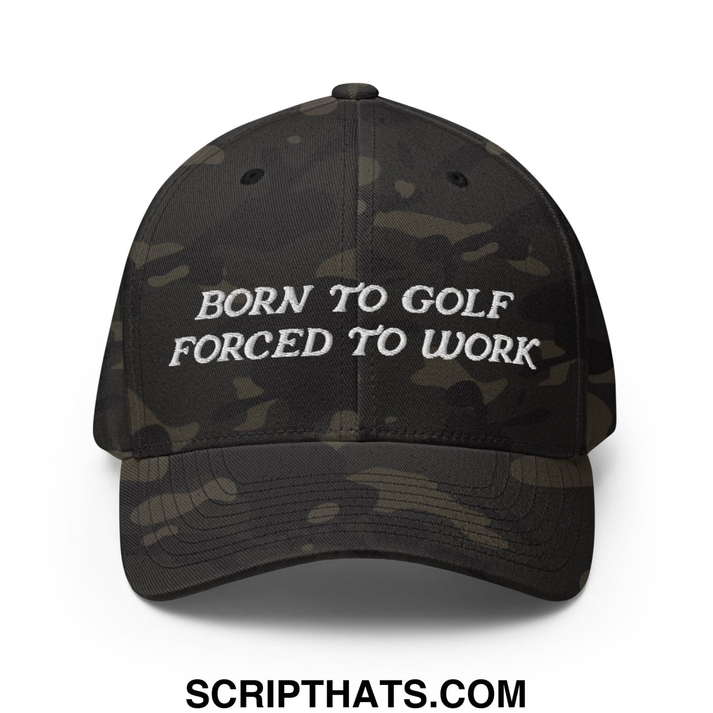 Born to Golf Forced to Work Embroidered Stretch Fit Golf Hat Multicam Black