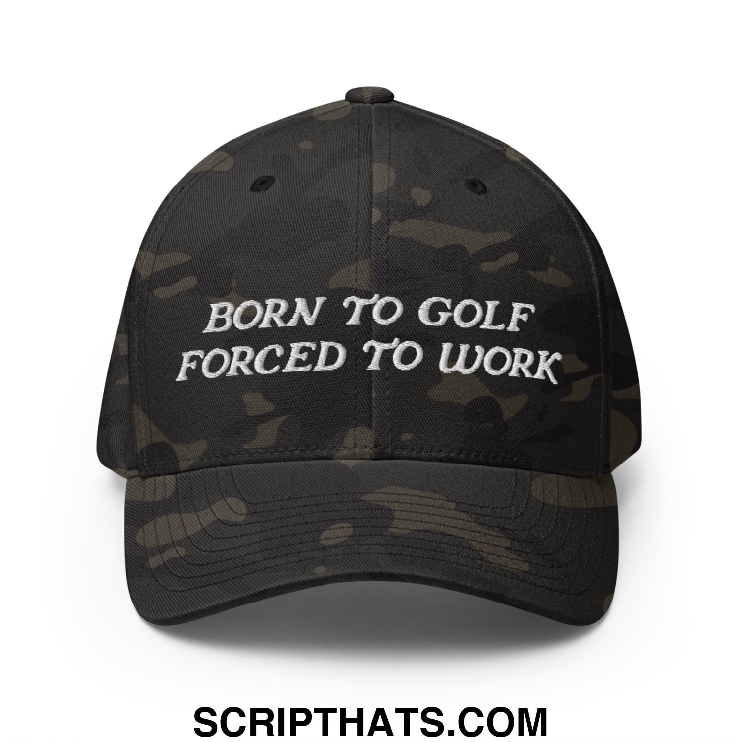 Born to Golf Forced to Work Embroidered Stretch Fit Golf Hat Multicam Black