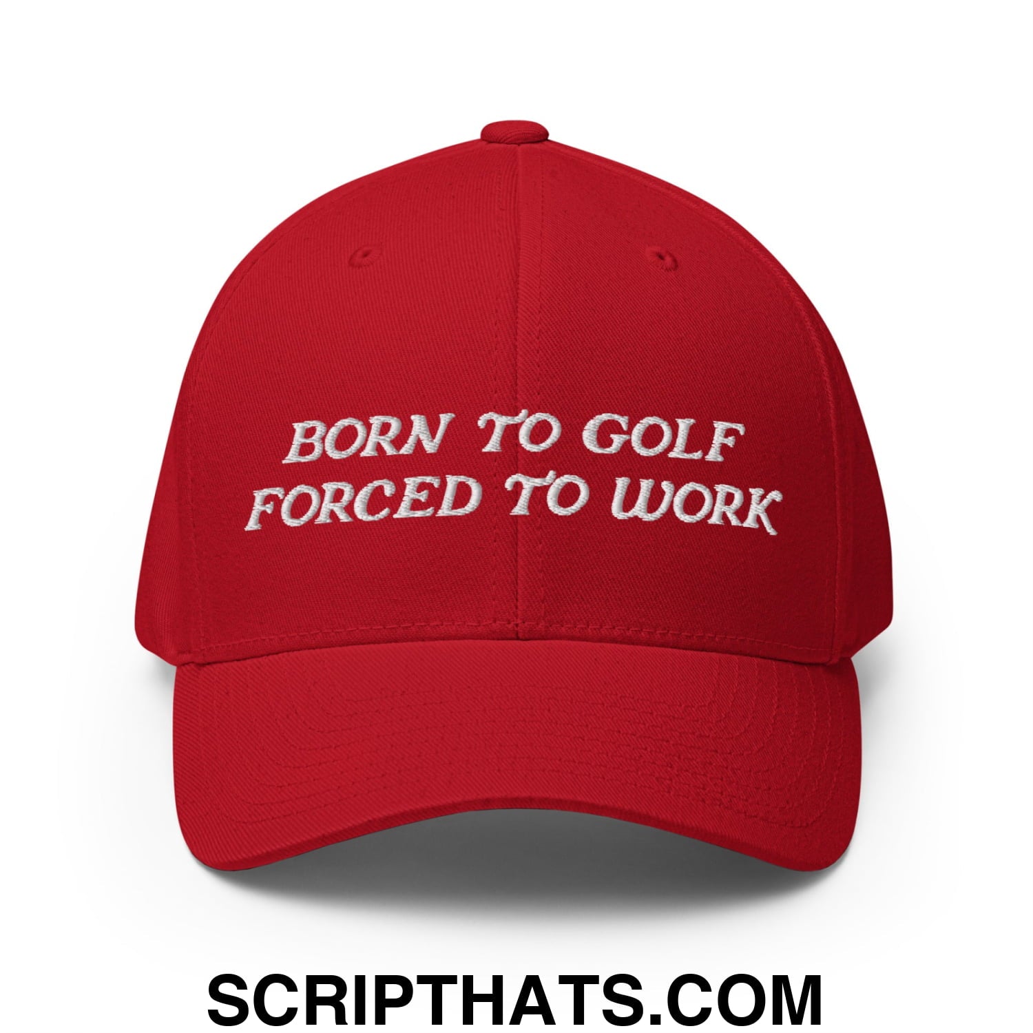 Born to Golf Forced to Work Embroidered Stretch Fit Golf Hat Red