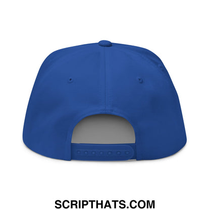 Solid royal blue 5 panel golf snapback hat with flat brim bill and adjustable strap for born to golf forced to work design