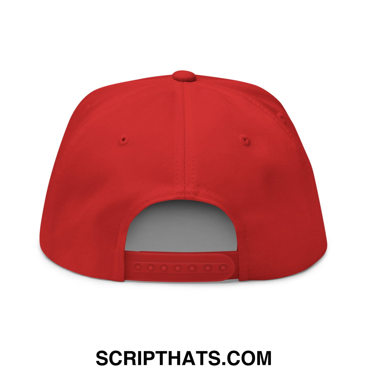 Red snapback 5 panel golf hat with flat brim gray inner lining and adjustable strap born to golf forced to work