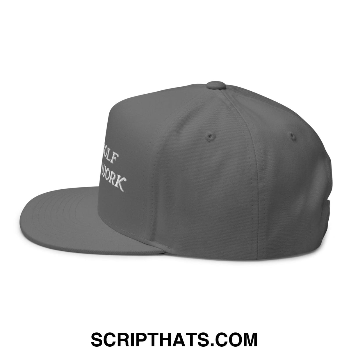 Gray born to golf snapback hat with flat brim and white embroidered text on the side for golf and casual wear